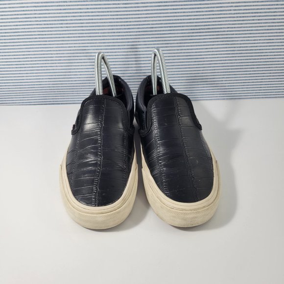 Vans Black Croc Embossed Leather Slip Ons Unisex Women's Size 6, Men's Size 4.5 - Picture 2 of 11